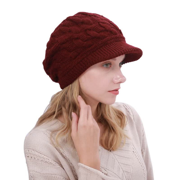 Damen Beanie-Hut mit lockerem flauschigem Futter und Schirm