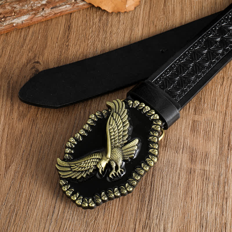 Ledergürtel mit Antik-Gold-Adler-Motiv für Herren