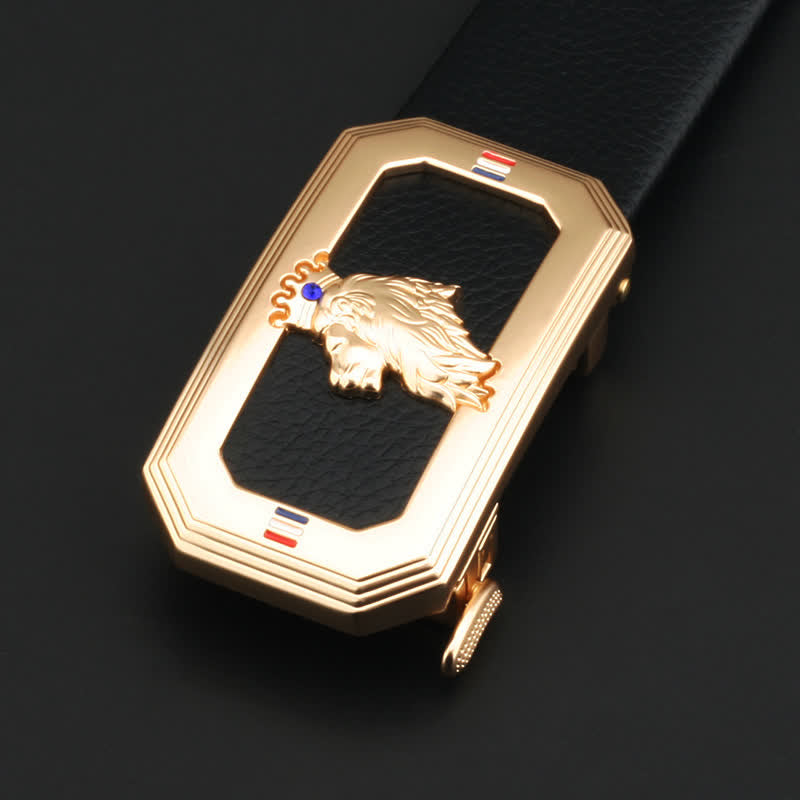 DIY-Ledergürtel für Herren mit Löwenkopf und automatischer Schnalle - Gold - Ohne Gürtel - image 1