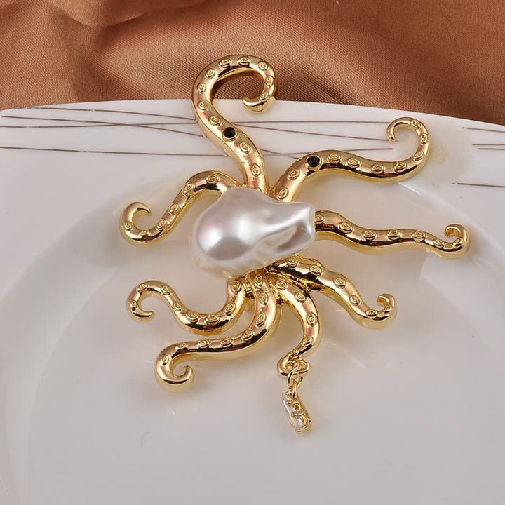 Unisex Tropic Octopus Große Perlenbrosche