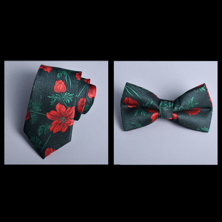 8Stk. ForestGreen&Red Leaves Flower Vogue Necktie Bow Ties Geschenkbox