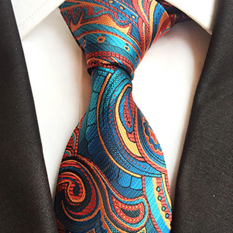 Orange &amp; Teal Herrenkrawatte mit verspieltem Paisley-Muster