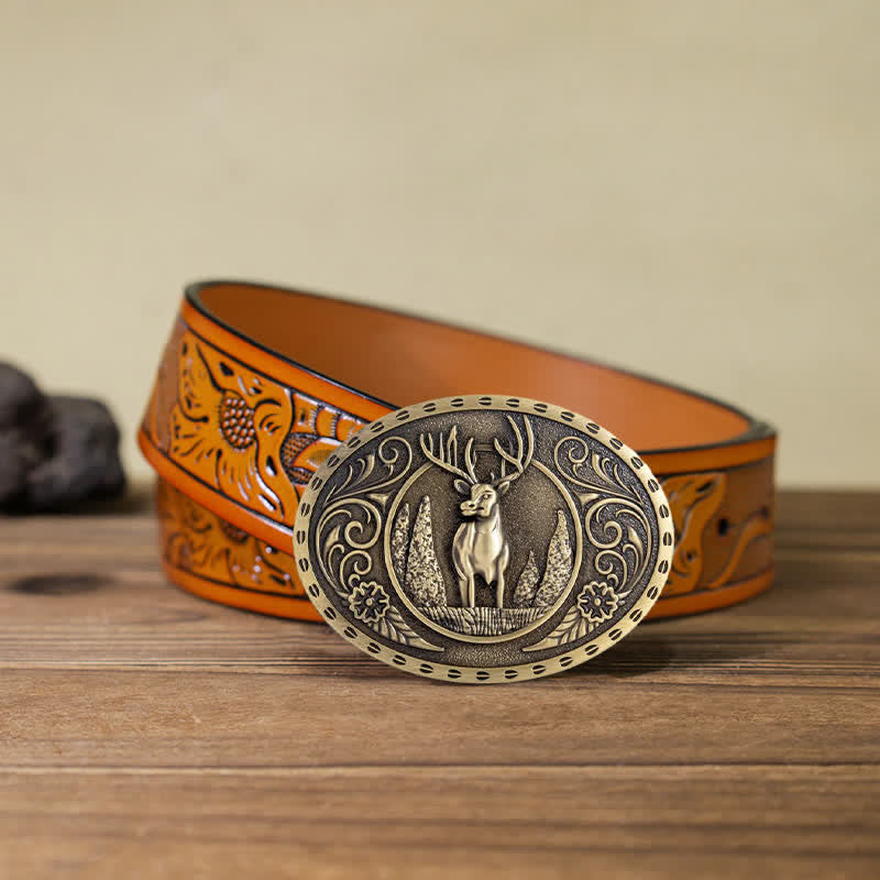 DIY Herren Gürtel mit ovaler Schnalle und Waldhirsch Motiv