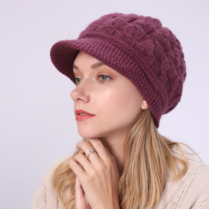 Damen Beanie-Hut mit lockerem flauschigem Futter und Schirm