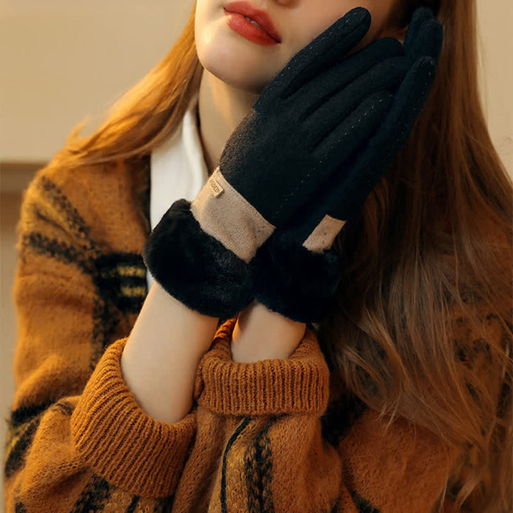 Damen weiche Plüsch gemütliche Herz-Touchscreen-Handschuhe