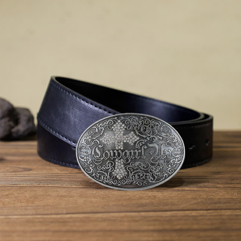 Damen DIY Cowgirl Rankennietenkreuzschnalle Ledergürtel