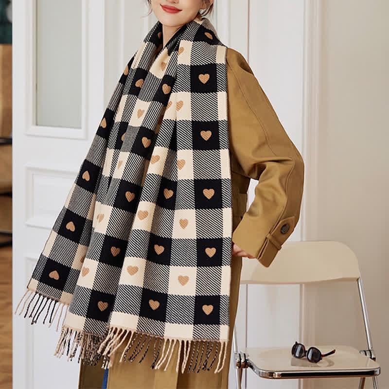 Damen Winter Cape Liebe Schachbrett Schal