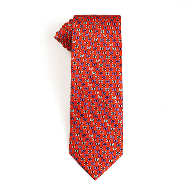Herrenkrawatte aus reiner Seide mit tanzenden Tiermotiven - Schmetterling - Orange - image 6