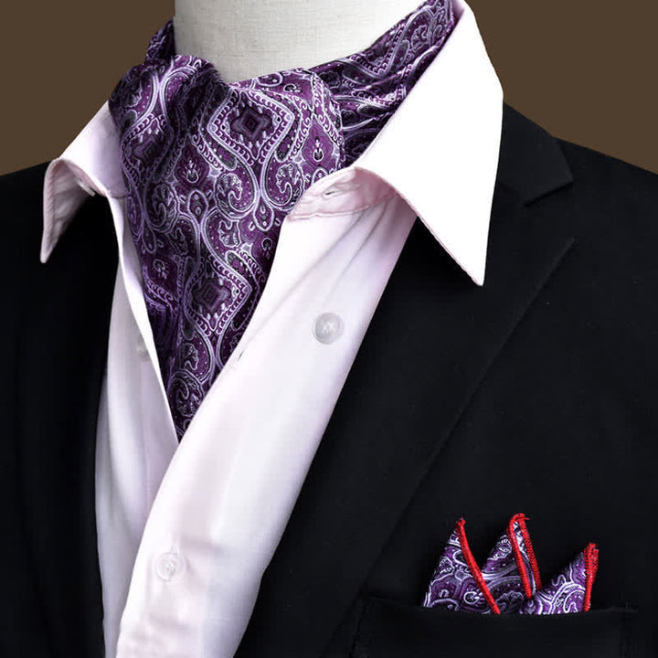 2 Stk. Lila Luxus Blumig Paisley Einstecktuch und Krawattenset