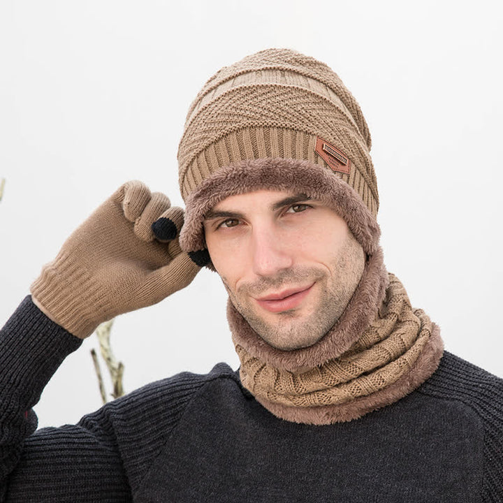 3-teiliges Set Erwachsene-Kinder Beanies gestrickte Mütze Schal Handschuhe