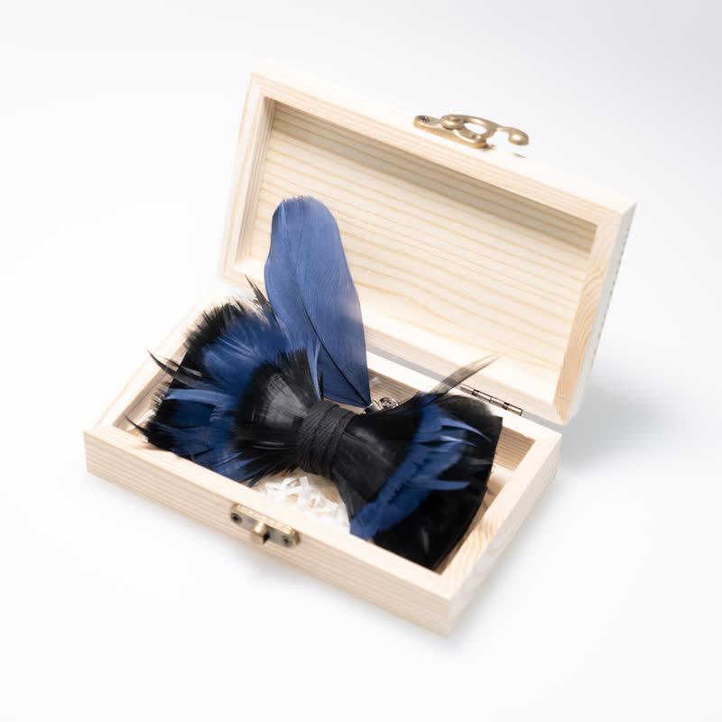 Mitternachtsblau & Schwarze Feder Fliege mit Reversnadel - image 2