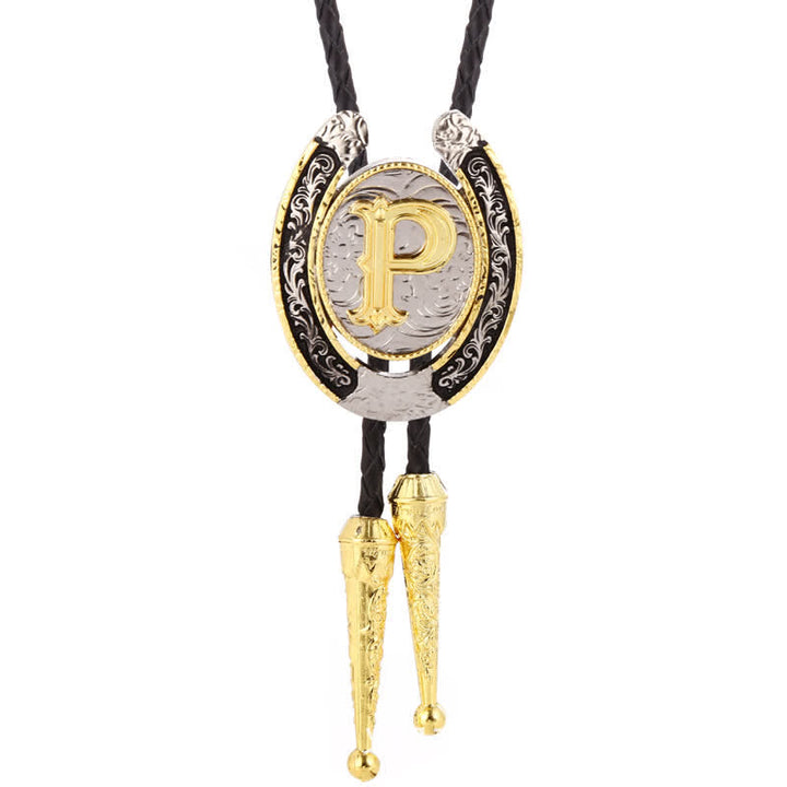 Moderne Western-Hufeisen Anfänglicher Buchstabe A bis Z Bolo Tie - Gold - P - image 19