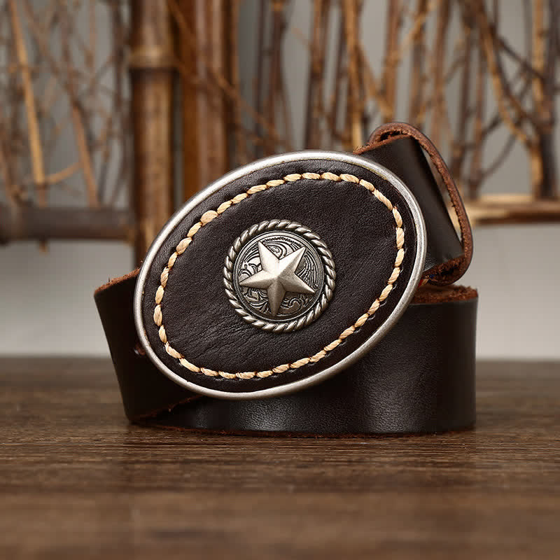 Dicker Wild-West-Pentagramm-Ledergürtel für Herren