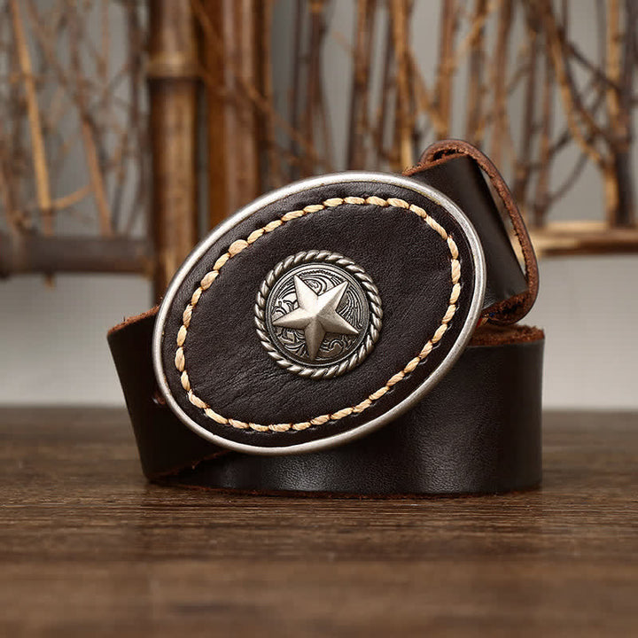 Dicker Wild-West-Pentagramm-Ledergürtel für Herren