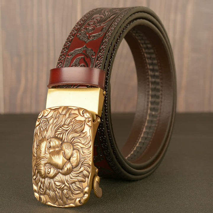 Men's Honor Male Lion Head Leder-Gürtel mit Löwenkopf