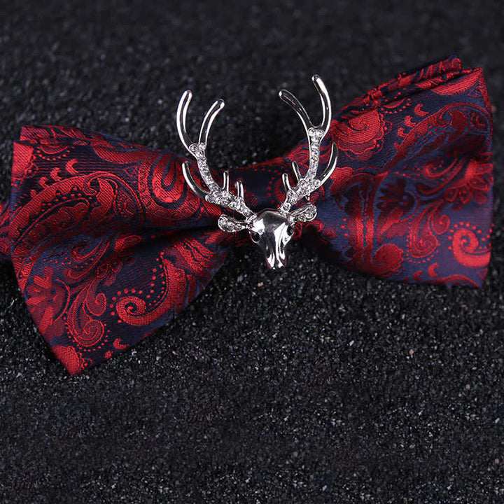 Paisley Weihnachts-Elchkopf-Dekor Fliege für Herren - Rot & Silber - image 10