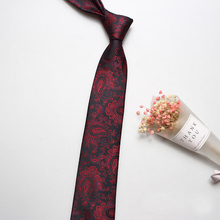 Luxuriöse Herren-Casual-Krawatte mit Paisleymuster - Burgunderrot & Schwarz - image 4