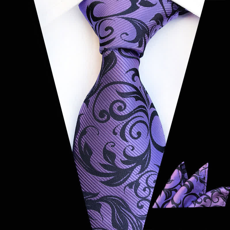 2-tlg. Männer Pflanzenwirbel Blumen Krawatten-Set - Violett - image 12