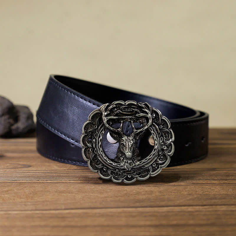 Männer DIY Hohle 3D Elchgeweih Schnalle Ledergürtel