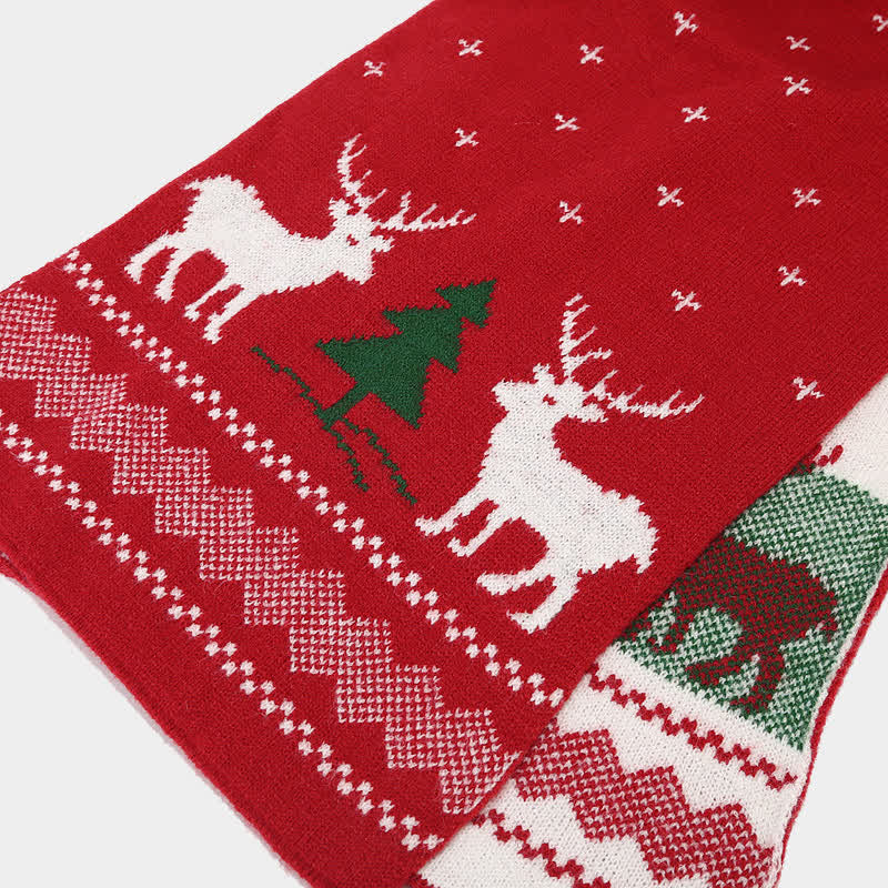 3-teiliger Set aus Mütze, Schal und Handschuhen mit Rentier- und Baum-Jacquardmuster für Damen