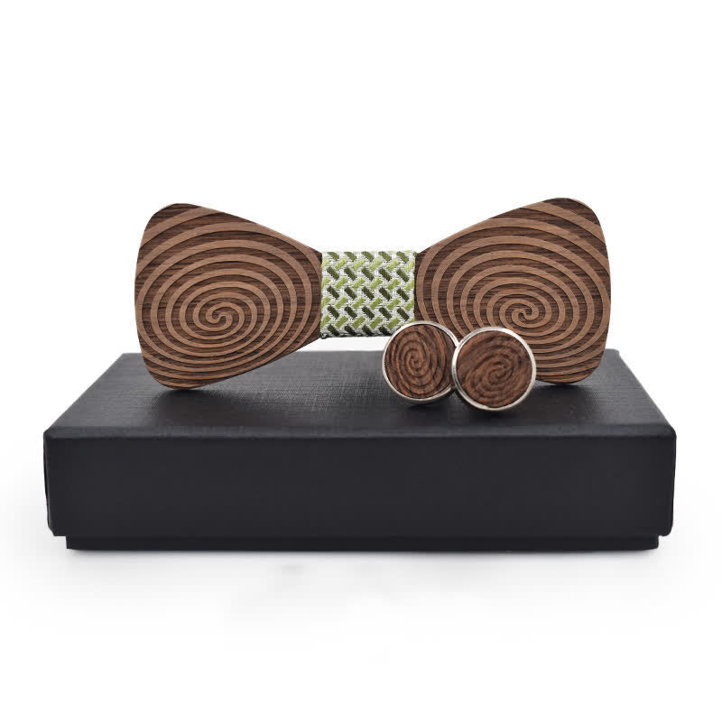 2Stk. Herren Holzfliege Set mit Hypnose-Wirbelaufdruck