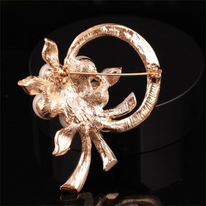 Damen Kranz Perle Strass Brosche