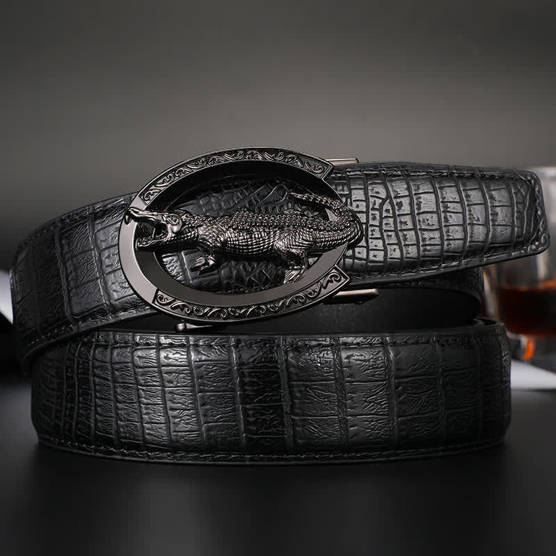 Herren-Alligator-Ledergürtel mit automatischer Schnalle und Krokodilprägung