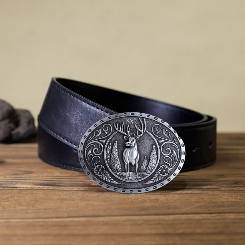 DIY Herren Gürtel mit ovaler Schnalle und Waldhirsch Motiv
