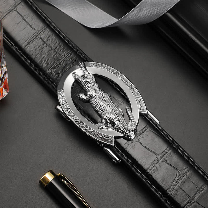 Herren-Alligator-Ledergürtel mit automatischer Schnalle und Krokodilprägung - image 2