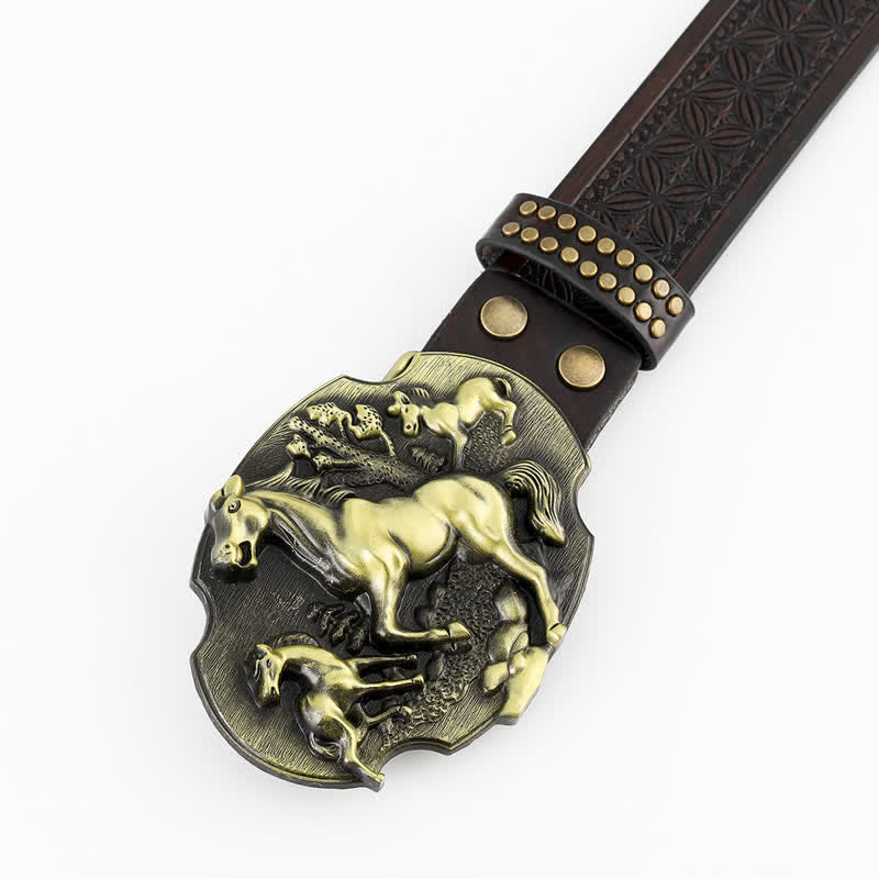 Herren-Ledergürtel mit geprägtem Motiv „A Herd Of Horses“
