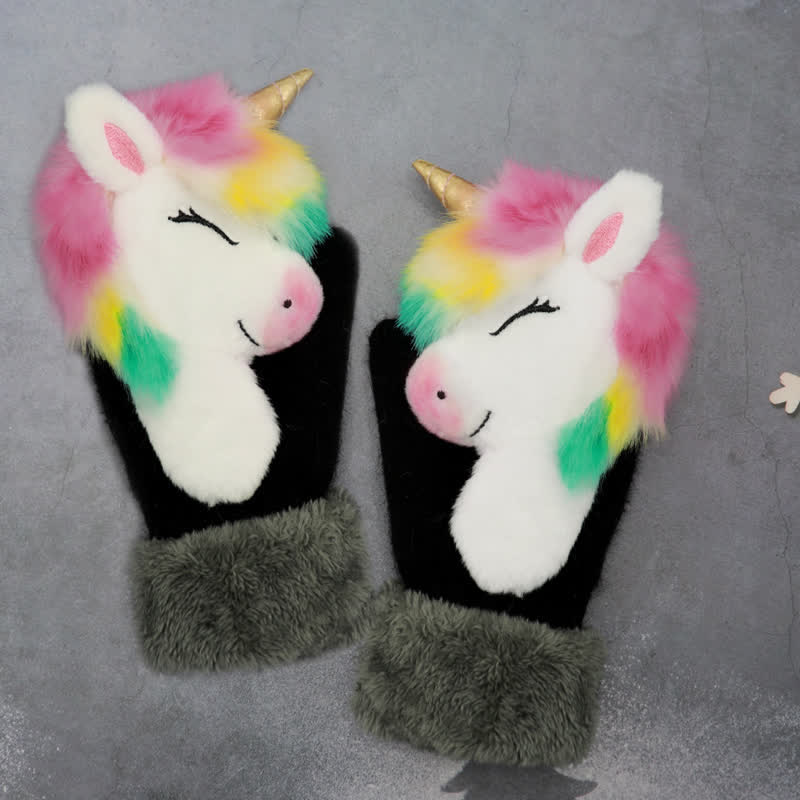 Niedliche Tierfell-Fäustlinge für Frauen - Schielendes Einhorn - image 11