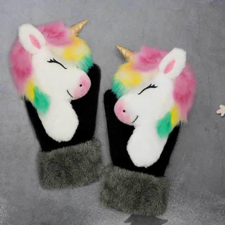 Niedliche Tierfell-Fäustlinge für Frauen - Schielendes Einhorn - image 11
