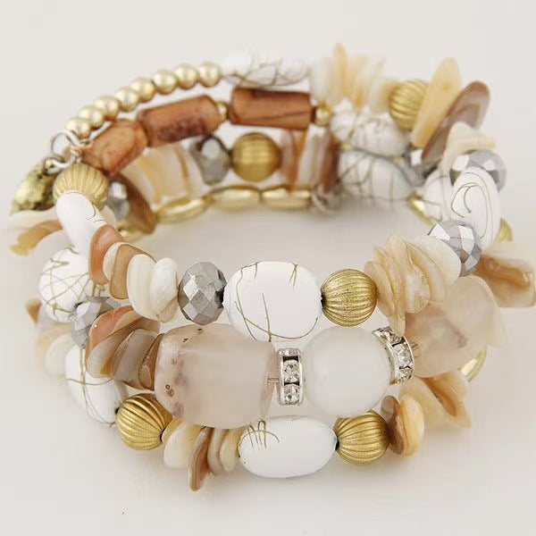 Vintage-Armband im böhmischen Stil mit mehrlagigen türkisfarbenen Achat-Kristallperlen - Weiß - image 1