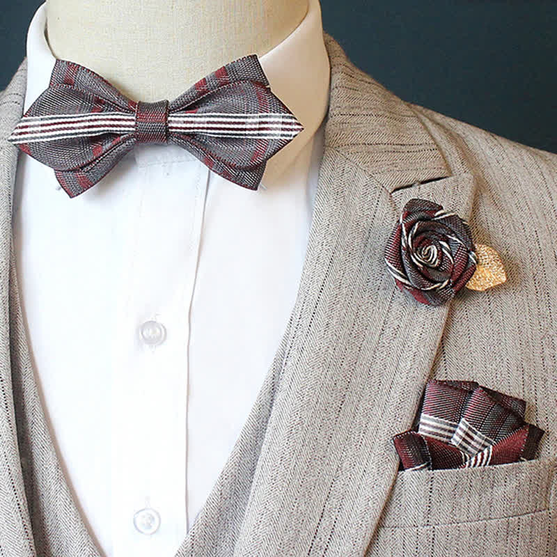 3-teiliges Horizon Stripe Plaid Fliegen-Set für Herren