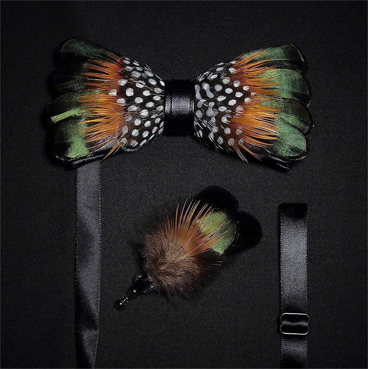 Kind's Waldgrün & Orange Vintage Federfliege mit Anstecknadel