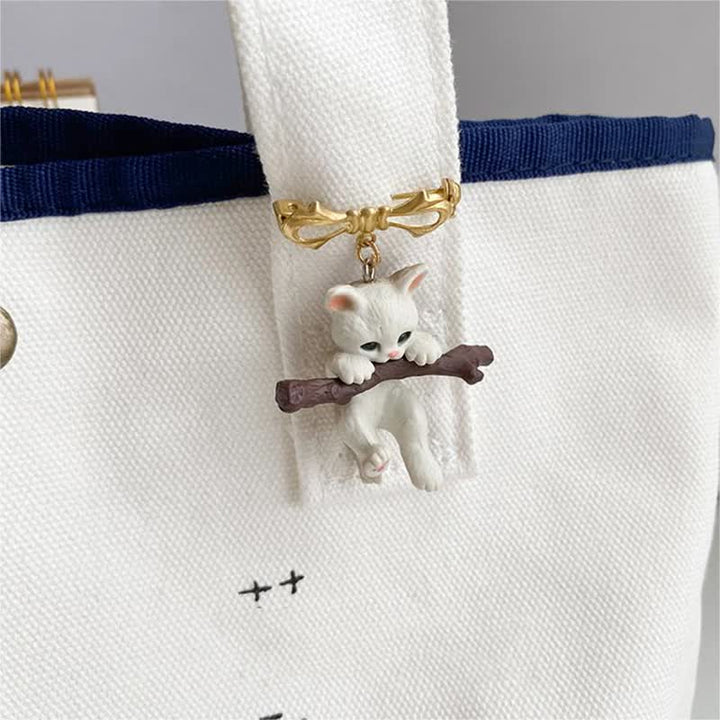 Frauen Verspielte Katze &amp; Dag Mit Zweig Brosche