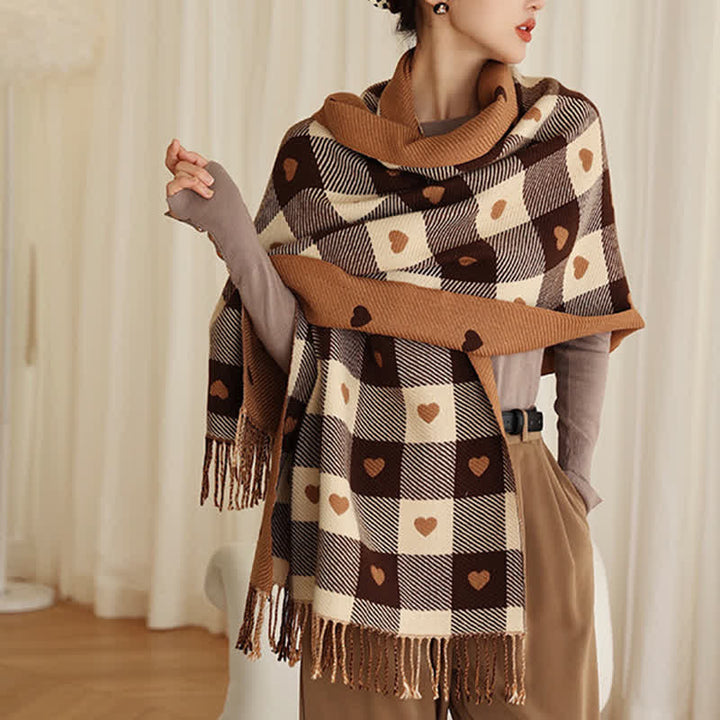 Damen Winter Cape Liebe Schachbrett Schal