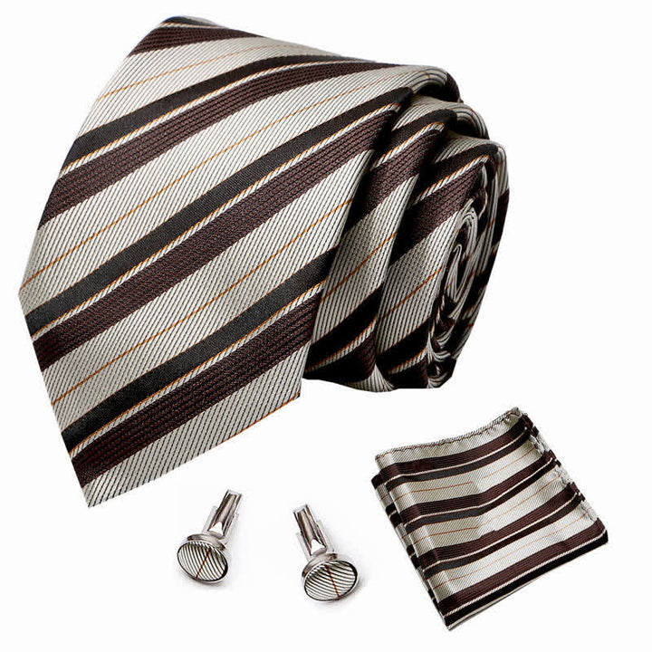 3Stk. Herren Champagne & Coffee Gestreifte Krawatten Set