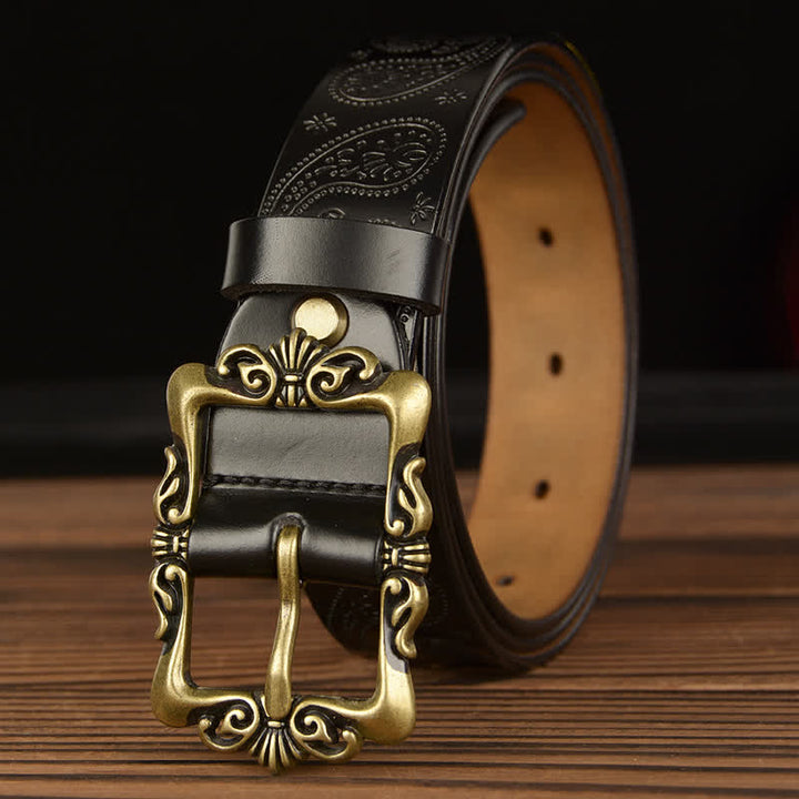 Damen Retro Blumenverzierter Ledergürtel