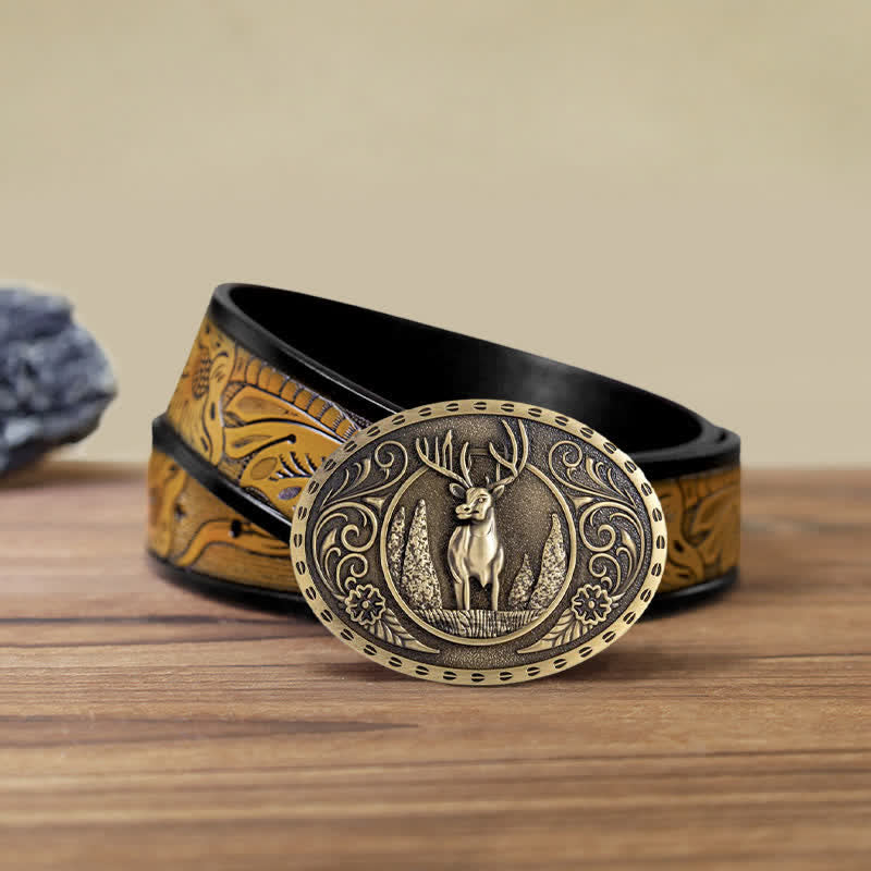 DIY Herren Gürtel mit ovaler Schnalle und Waldhirsch Motiv - Antike Bronze - SandyBrown Gürtel (40) - image 21