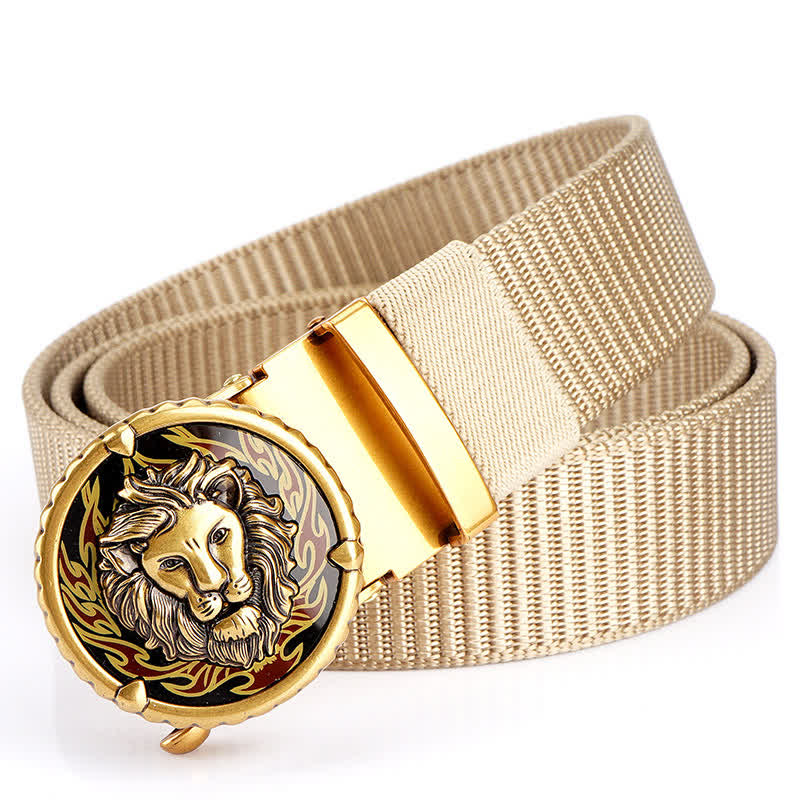 Praktischer Nylongürtel für Herren mit Löwenkopfmuster - Beige / Gold - 48" - image 13