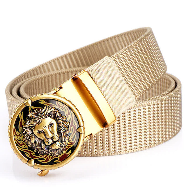 Praktischer Nylongürtel für Herren mit Löwenkopfmuster - Beige / Gold - 48" - image 13