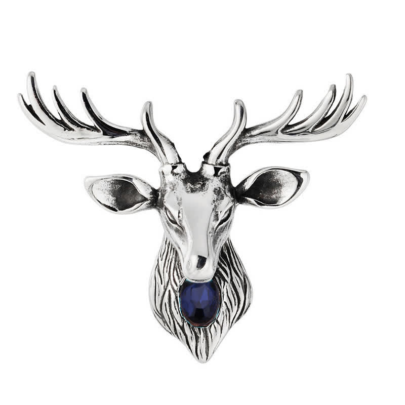Majestätische blaue Edelstein-Hirschbrosche für Männer