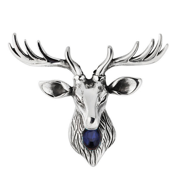 Majestätische blaue Edelstein-Hirschbrosche für Männer