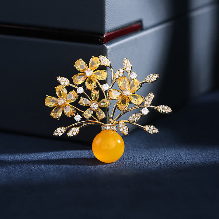 Frauen Blumenstrauß Vase Brosche