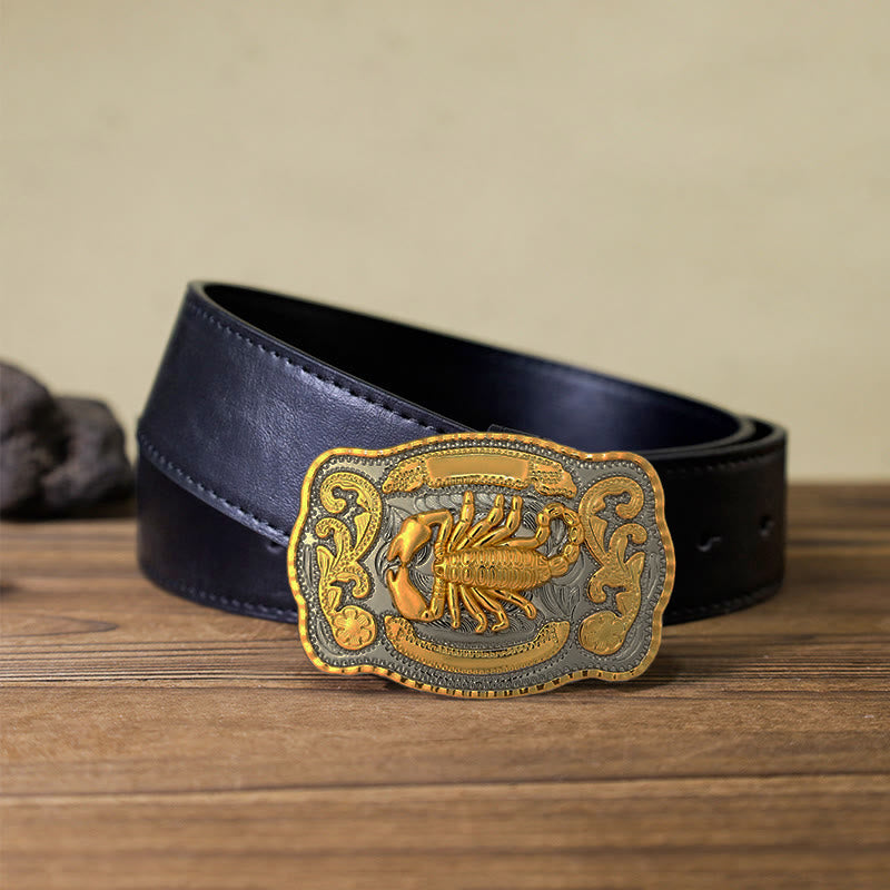 Herren DIY Ledergürtel mit goldener Skorpion-Schnalle