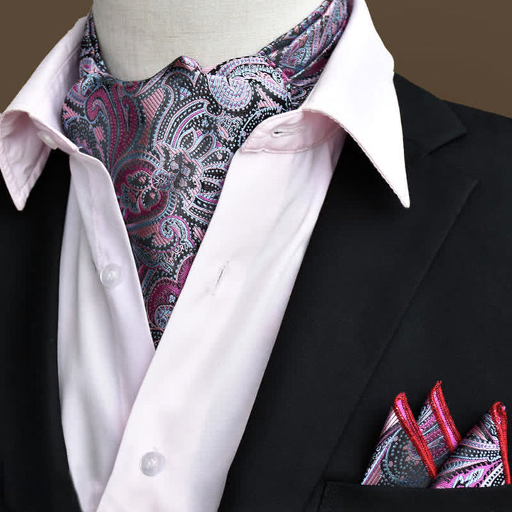 2 Stück DarkMagenta Luxus Floral Paisley Einstecktuch und Krawatten-Set