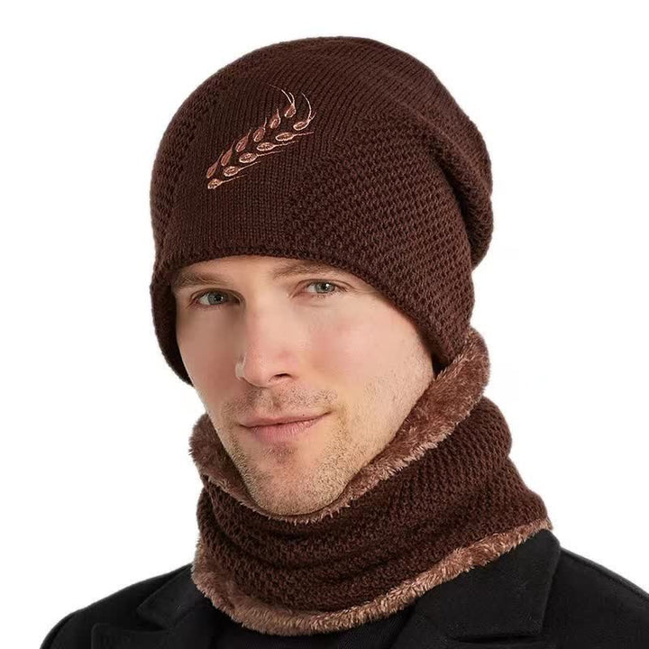 2-teiliges Set Stickmuster Weizen Beanie Mütze &amp; Halswärmer