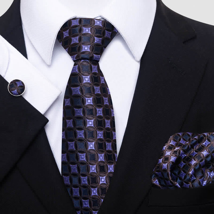 3-er Set Herren Krawatten in Lila &amp; Braun mit geometrischem Muster 