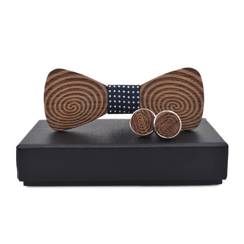 2Stk. Herren Holzfliege Set mit Hypnose-Wirbelaufdruck